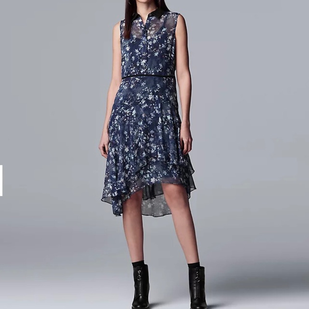 Simply Vera Petite Print Ruffled Shirt Dress S NWT